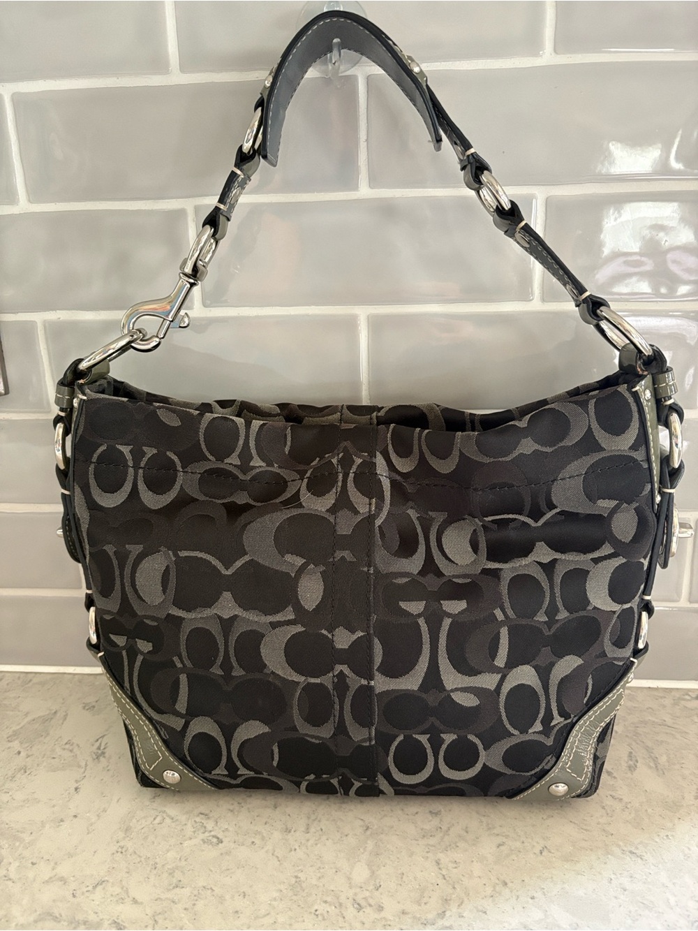 COACH Signature Carly Opt F13980 Black/Silver purse